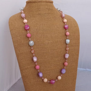 Handmade Pink, Purple & Grey Glass & Acrylic Bead Necklace (Made in NZ)