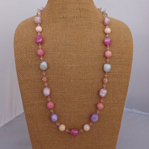 Handmade Pink, Purple & Grey Glass & Acrylic Bead Necklace (Made in NZ)