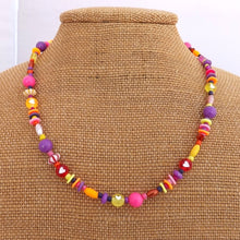 Load image into Gallery viewer, Handmade Pink, Purple, Orange &amp; Yellow Memory Wire Bead Necklace &amp; Bracelet Set
