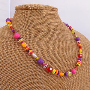 Handmade Pink, Purple, Orange & Yellow Memory Wire Bead Necklace & Bracelet Set