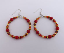 Load image into Gallery viewer, Handmade Red &amp; Gold Hoop Bead Earrings
