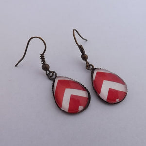 Handmade Red & White Teardrop Dome Earrings