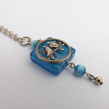 Load image into Gallery viewer, Handmade Silver Tone Bird Charm &amp; Blue Bead Pendant Necklace
