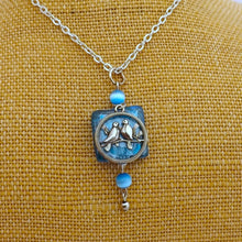 Load image into Gallery viewer, Handmade Silver Tone Bird Charm &amp; Blue Bead Pendant Necklace
