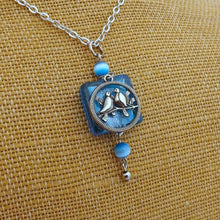 Load image into Gallery viewer, Handmade Silver Tone Bird Charm &amp; Blue Bead Pendant Necklace
