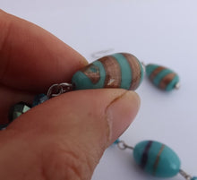 Load image into Gallery viewer, Handmade Blue &amp; Gold Chain Link Lamp Work Glass Bead Necklace &amp; Earrings
