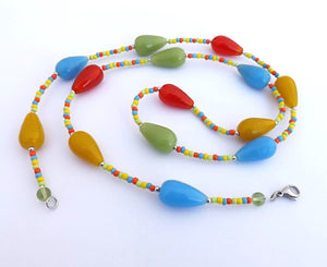 Handmade Green, Blue, Yellow & Orange Glass Bead Necklace
