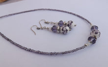 Load image into Gallery viewer, Handmade Purple &amp; White Floral Ceramic Bead Necklace &amp; Earrings Set
