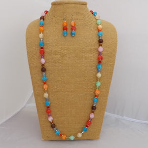 Red, Blue, Orange, Pink & Green Handmade Bead Necklace & Earrings Set (Copy)