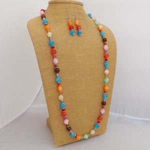 Red, Blue, Orange, Pink & Green Handmade Bead Necklace & Earrings Set (Copy)