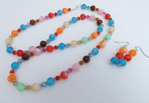 Red, Blue, Orange, Pink & Green Handmade Bead Necklace & Earrings Set (Copy)