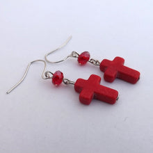 Load image into Gallery viewer, Handmade Red Cross &amp; Bead Earrings
