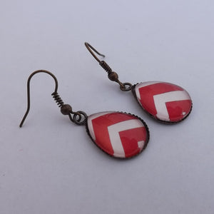 Handmade Red & White Teardrop Dome Earrings