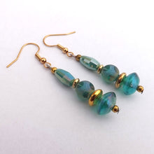 Load image into Gallery viewer, Handmade Teal &amp; Gold Bead Earrings (Made in NZ)
