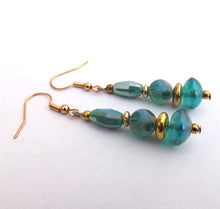 Load image into Gallery viewer, Handmade Teal &amp; Gold Bead Earrings (Made in NZ)
