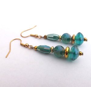 Handmade Teal & Gold Bead Earrings (Made in NZ)