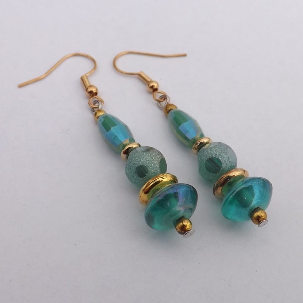 Handmade Teal & Gold Bead Earrings (Made in NZ)