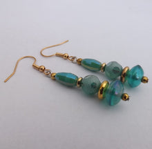 Load image into Gallery viewer, Handmade Teal &amp; Gold Bead Earrings (Made in NZ)
