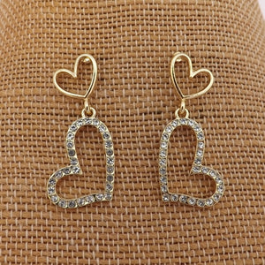 Heart Earrings Gold Tone & Diamante