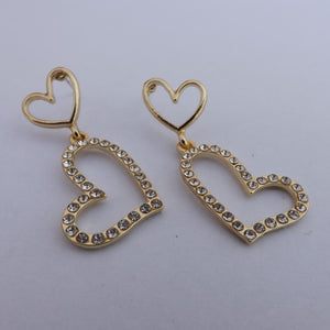 Heart Earrings Gold Tone & Diamante