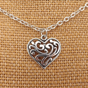 Heart Silver Tone Pendant Necklace