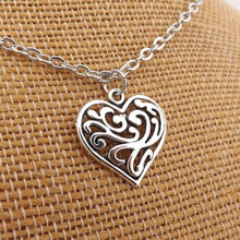 Load image into Gallery viewer, Heart Silver Tone Pendant Necklace
