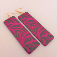 Load image into Gallery viewer, Hot Pink &amp; Grey Pattern Rectangle Acrylic Earrings
