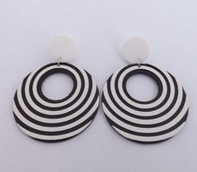 Load image into Gallery viewer, Large Black &amp; White Round Acrylic Drop Earrings
