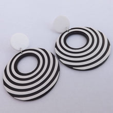 Load image into Gallery viewer, Large Black &amp; White Round Acrylic Drop Earrings
