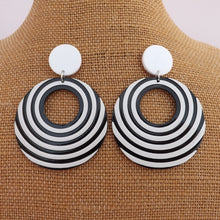 Load image into Gallery viewer, Large Black &amp; White Round Acrylic Drop Earrings
