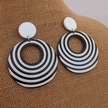 Load image into Gallery viewer, Large Black &amp; White Round Acrylic Drop Earrings

