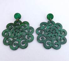 Load image into Gallery viewer, Large Green Acrylic Drop Earrings
