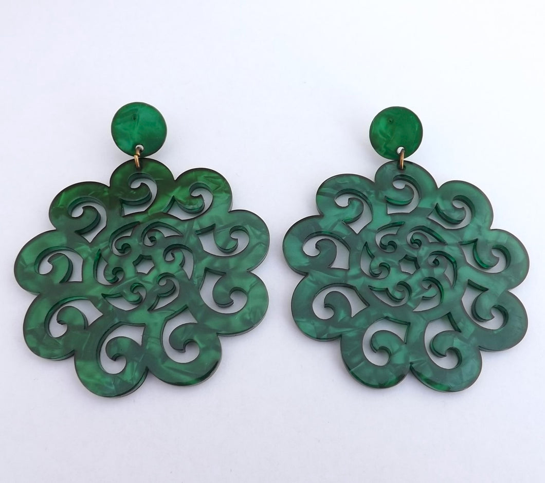 Large Green Acrylic Drop Earrings