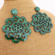 Load image into Gallery viewer, Large Green Acrylic Drop Earrings
