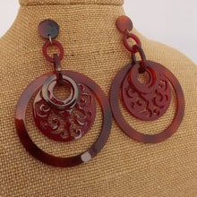Load image into Gallery viewer, Large Orange &amp; Red Acrylic Filigree Earrings
