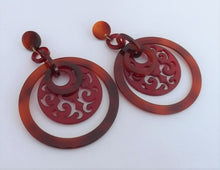 Load image into Gallery viewer, Large Orange &amp; Red Acrylic Filigree Earrings
