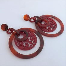 Load image into Gallery viewer, Large Orange &amp; Red Acrylic Filigree Earrings
