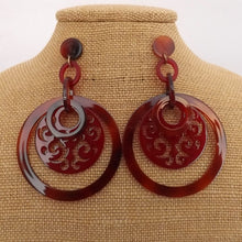 Load image into Gallery viewer, Large Orange &amp; Red Acrylic Filigree Earrings
