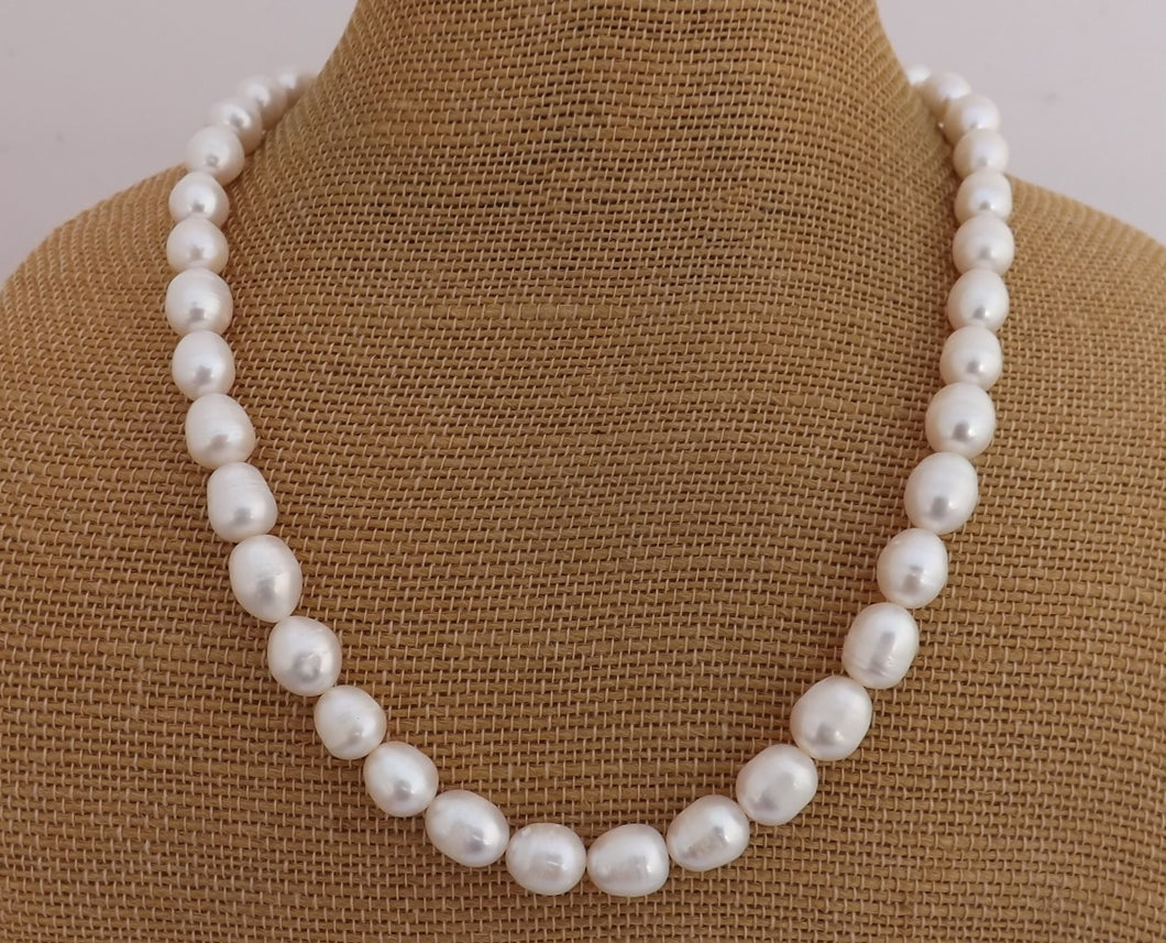 Large White Genuine Freshwater Pearl Bead Necklace