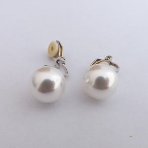 Large White Faux Pearl Clip on Earrings