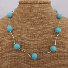 Load image into Gallery viewer, Light Blue Bead &amp;  Silver Tone Necklace
