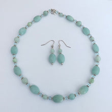 Load image into Gallery viewer, Light Blue Handmade Amazonite Gem Bead Necklace &amp; Earrings Set (Made in NZ)
