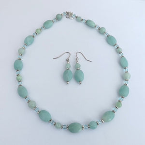 Light Blue Handmade Amazonite Gem Bead Necklace & Earrings Set (Made in NZ)