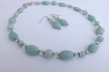 Load image into Gallery viewer, Light Blue Handmade Amazonite Gem Bead Necklace &amp; Earrings Set (Made in NZ)
