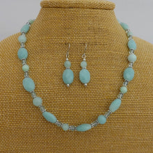 Load image into Gallery viewer, Light Blue Handmade Amazonite Gem Bead Necklace &amp; Earrings Set (Made in NZ)
