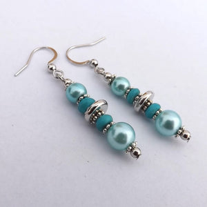 Light Blue Pearl Finish Handmade Bead Earrings