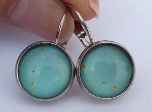 Light Blue Dome Earrings on Lever Back Hooks