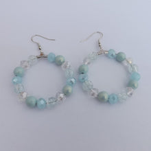 Load image into Gallery viewer, Light Blue &amp; Clear Handmade Bead Hoop Dangle Earrings
