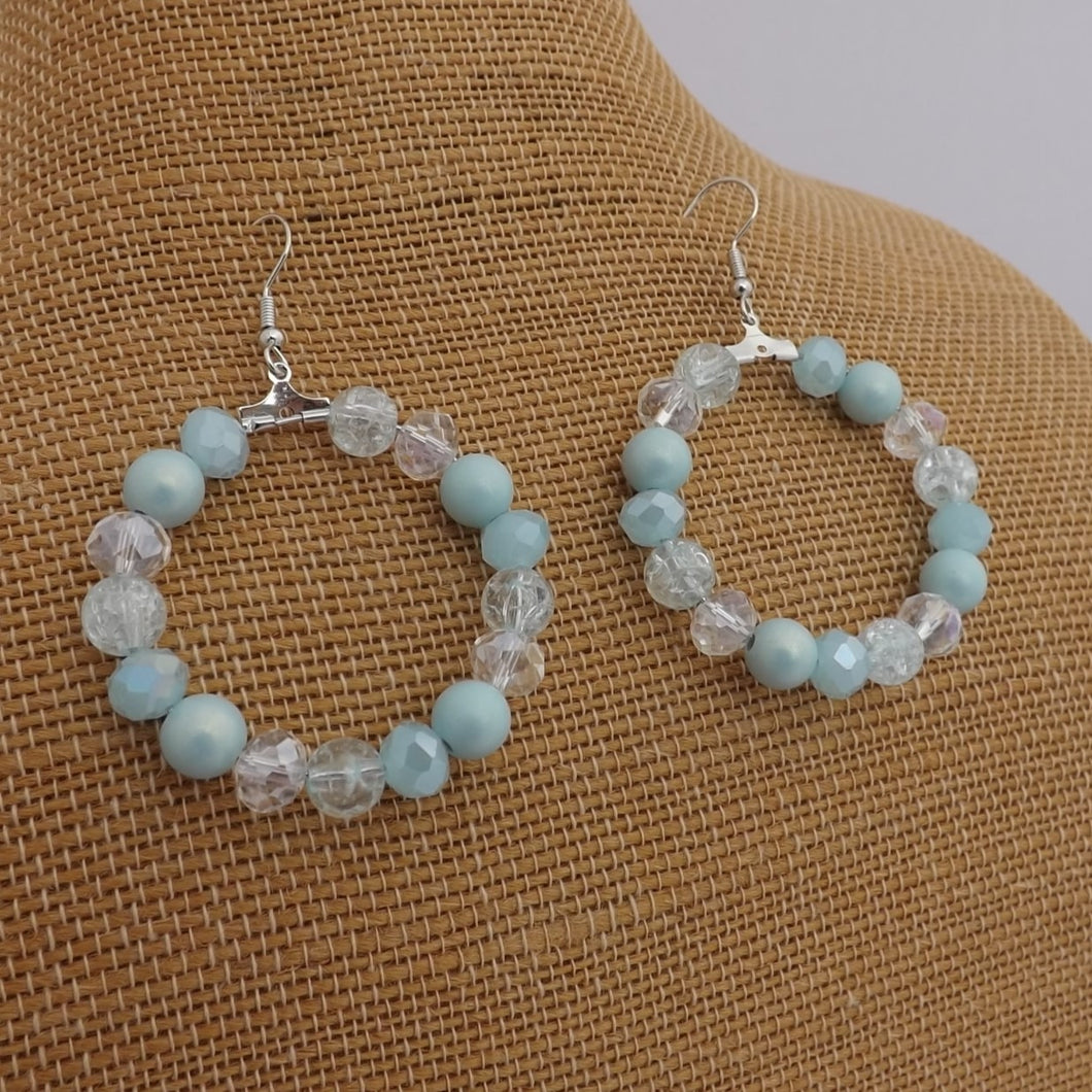 Light Blue & Clear Handmade Bead Hoop Dangle Earrings