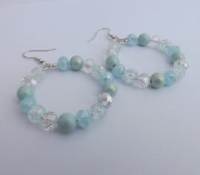 Load image into Gallery viewer, Light Blue &amp; Clear Handmade Bead Hoop Dangle Earrings
